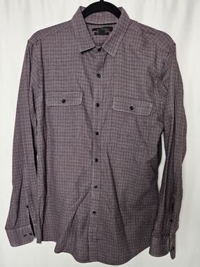 Marc Anthony Men's Burgundy Micro-Check Button-Up Shirt Size Medium